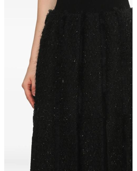 Simone Rocha Black Pleated Metallic-Details Midi Skirt