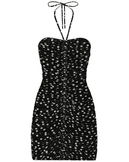 Dolce & Gabbana Black Polka-dot Draped Tulle Dress