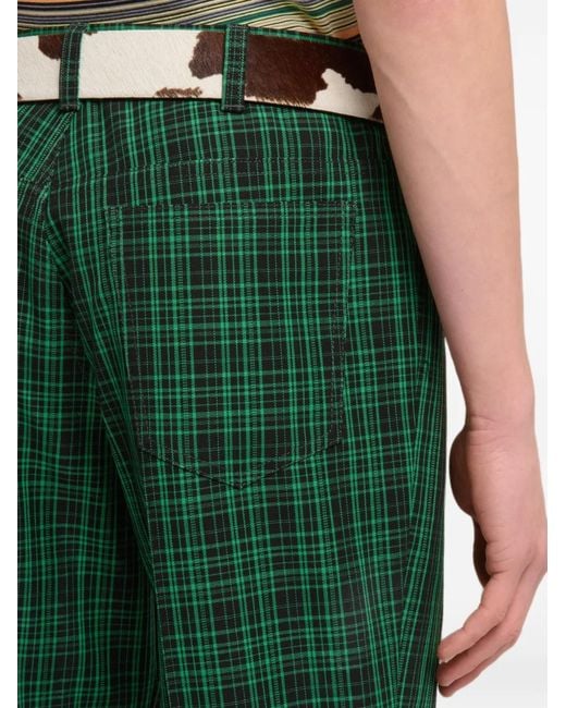 Marni Green Checked Wool Trousers for men