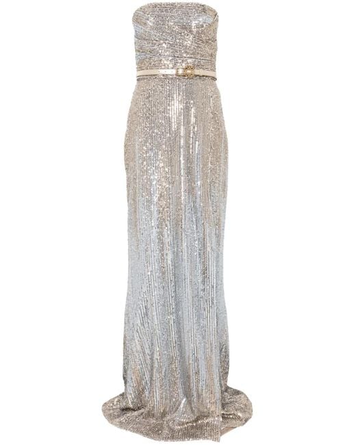 Elie Saab White Strapless Sequinned Dress