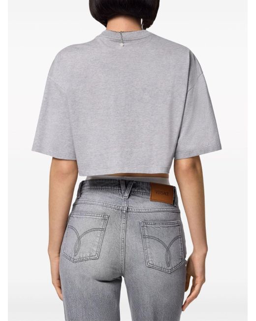 Versace Gray Crystal Medusa Cropped-Top