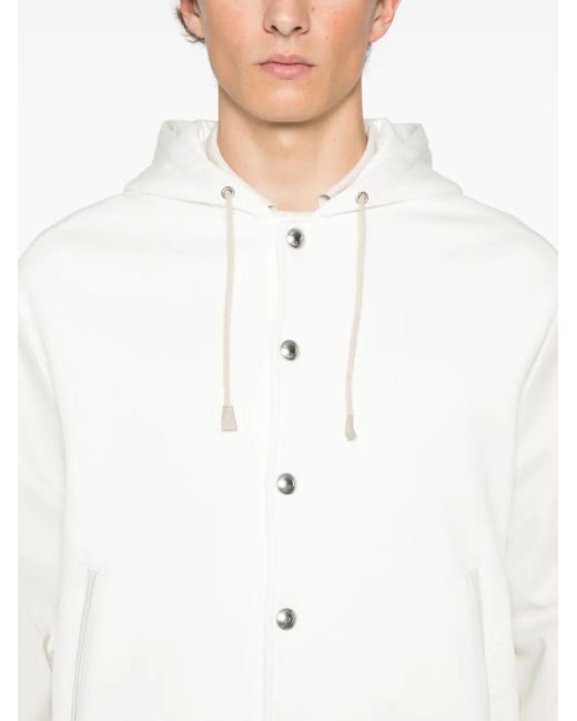 Eleventy White Hooded Bomber Jacket for men