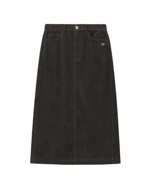 Chocoolate Black Corduroy Logo-Patch Midi Skirt