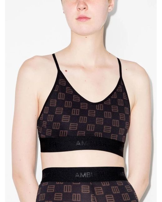 Ambush Black Monogram-Print Bra Top