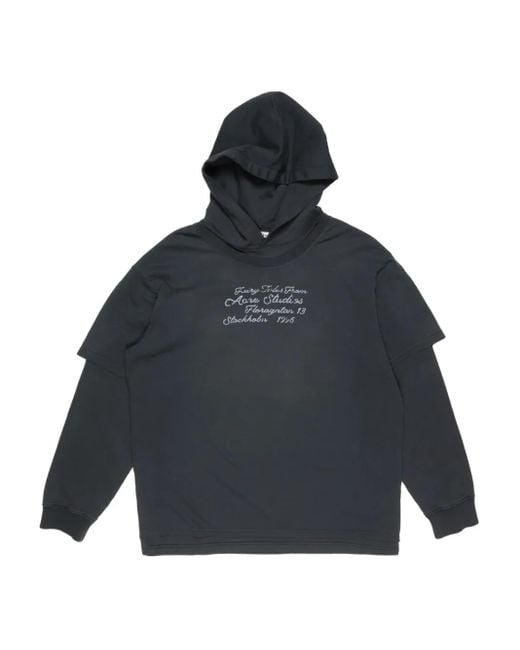 Acne Blue Lettering-Detail Double-Layered Hoodie