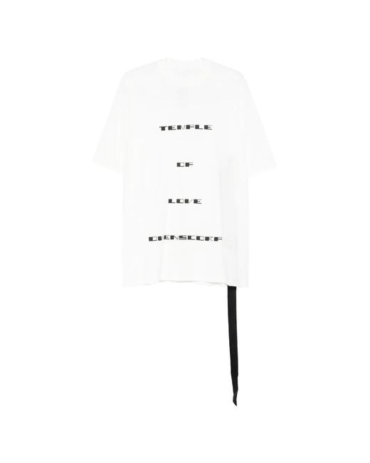 Rick Owens White Crew Neck T-Shirt With Front Print