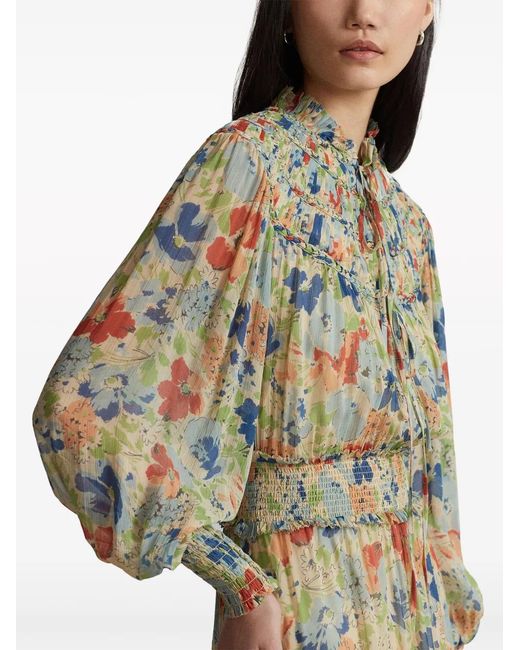 Polo Ralph Lauren Metallic Floral-Print Georgette Maxi Dress