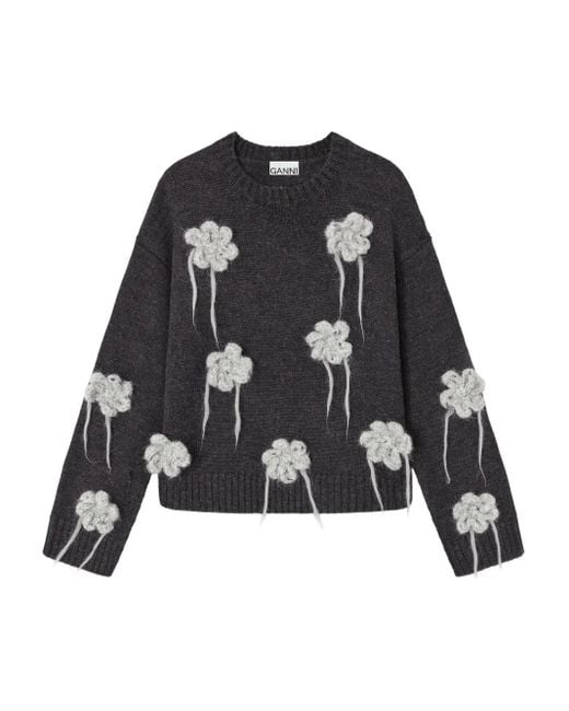 Ganni フローラルクロシェ セーター Black