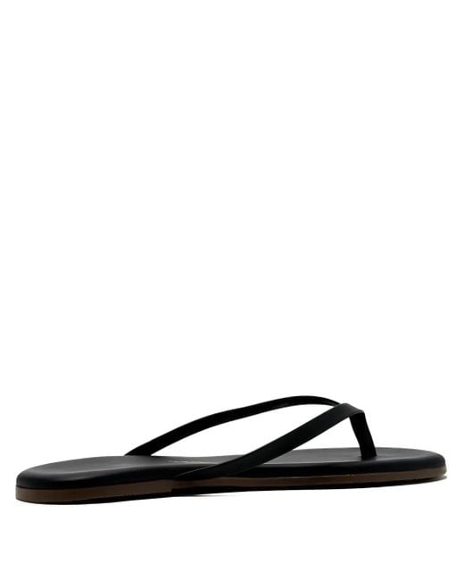 TKEES Black Lily Leather Thong-Strap Sandals