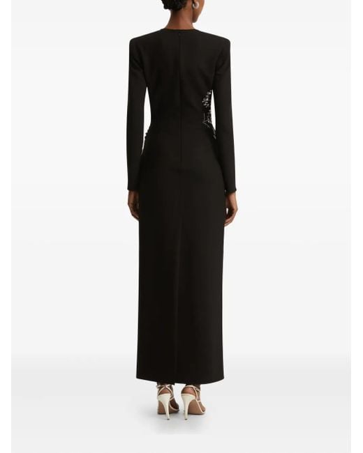 Oscar de la Renta Black Abendkleid Mit Farnstickerei