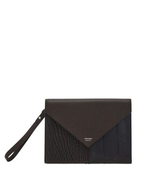 Ferragamo Black Top Flap Clutch Bag for men