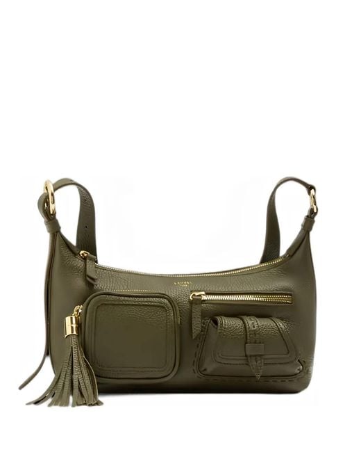 Lancel Green Tassel-Detail Leather Shoulder Bag