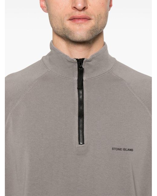 Stone Island Gray Logo Lettering Zip-up Sweatshirt for men