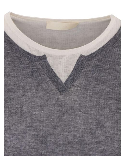 ELEH Blue Sequin-Embellished Layered-Effect T-Shirt