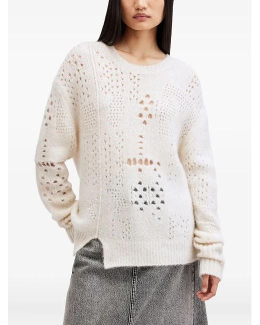 AllSaints White Open-Knit Side-Split Sweater