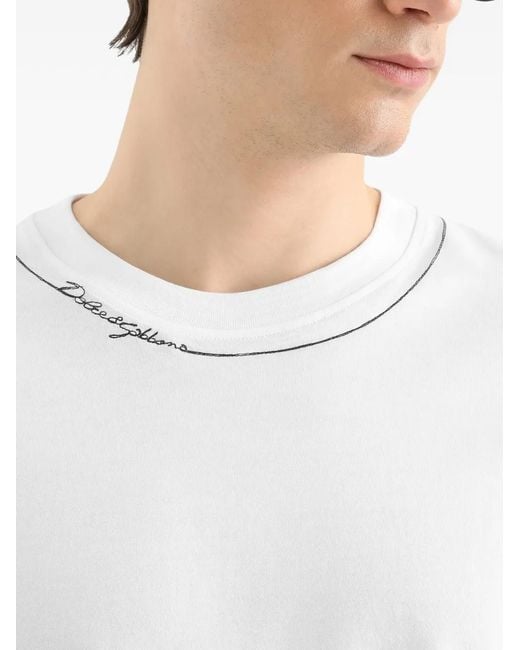 Dolce & Gabbana White Cotton T-Shirt With Embroidery for men