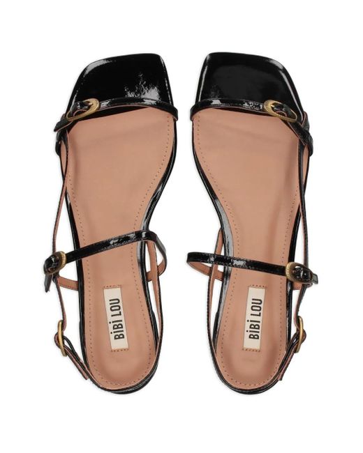 Bibi Lou Black Buckle-Detail Square-Toe Sandals