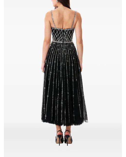 Dina Melwani Black Crystal-Embellished Midi Dress