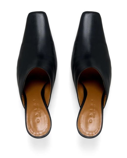 Marni Black Square-Toe Heeled Leather Mules