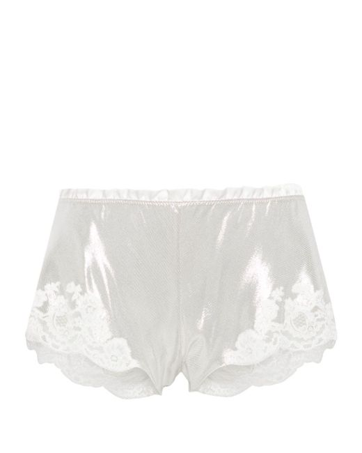 Carine Gilson White Lace-trim Lurex Pyjama Shorts