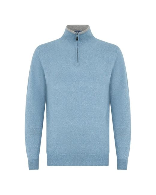 Fedeli Blue Quarter-Zip Long-Sleeve Sweater for men