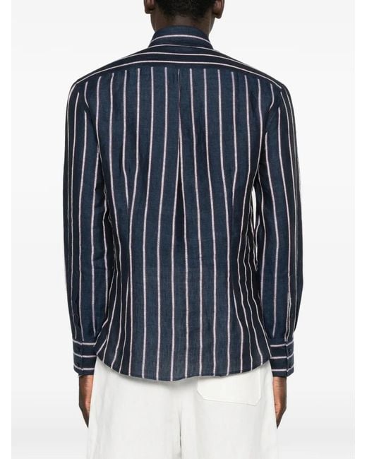 Brunello Cucinelli Blue Striped Shirt for men
