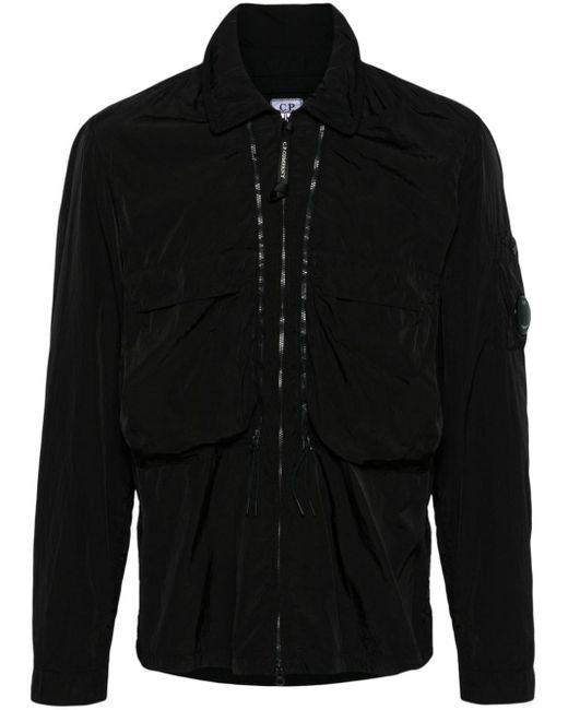 C P Company Black Lens-detail Hooded Shirt Jacket for men