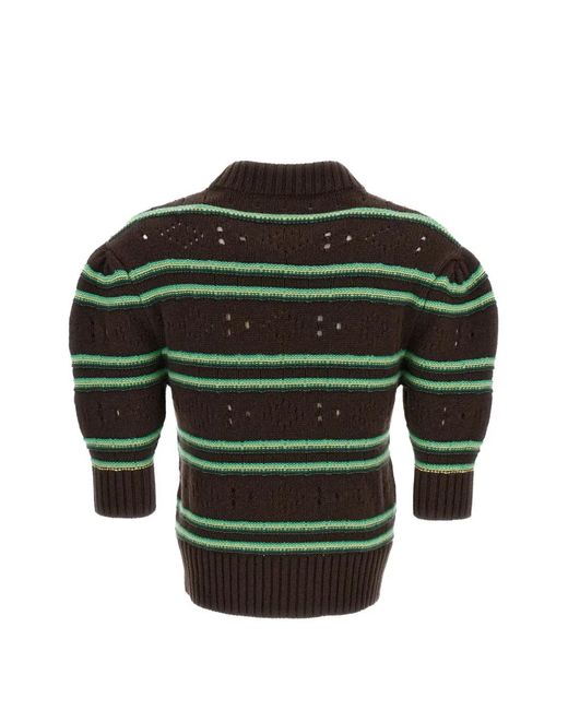 Marni Green Striped Perforated Sweater