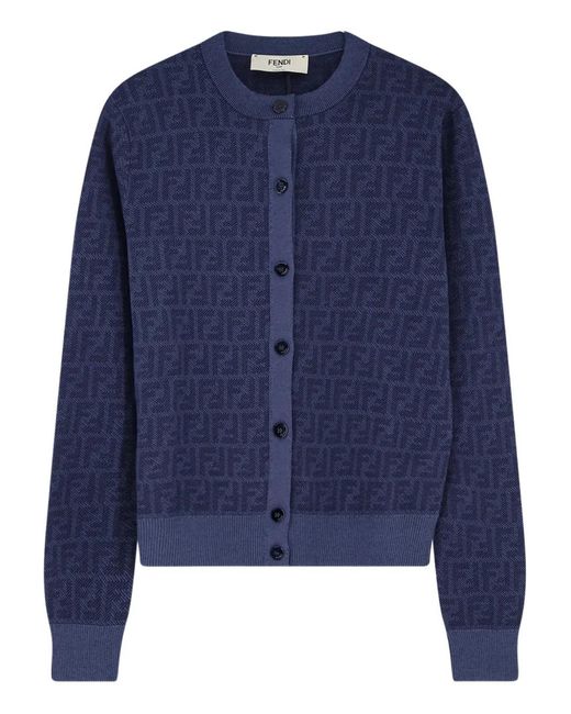 Fendi Blue Cardigan Mit Ff-Muster