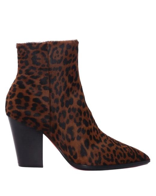 Santoni Brown Leopard-Print Block-Heel Ankle Boots