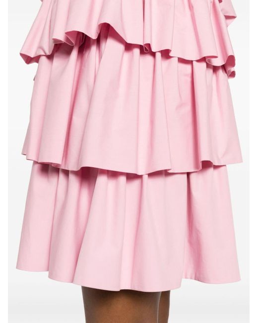 MSGM Pink Round-neck Ruffled Midi Dress