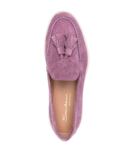 Santoni Pink Loafer aus Wildleder mit Quasten