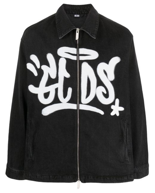 Gcds Black Grafitti-print Cotton Denim Jacket for men
