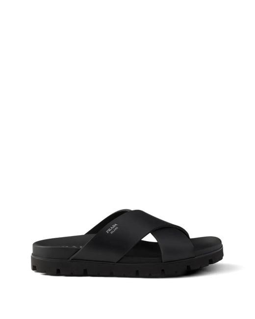 Prada Black Crisscross Rubber Slides for men