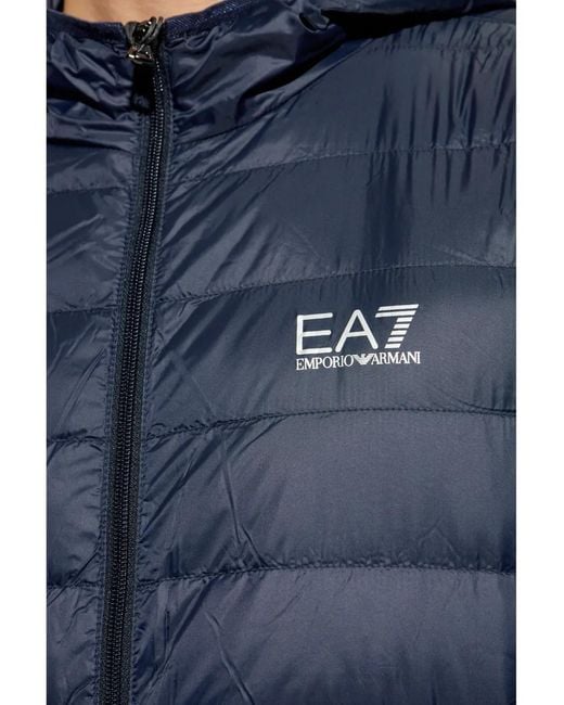 EA7 Blue Logo-Print Padded Jacket for men
