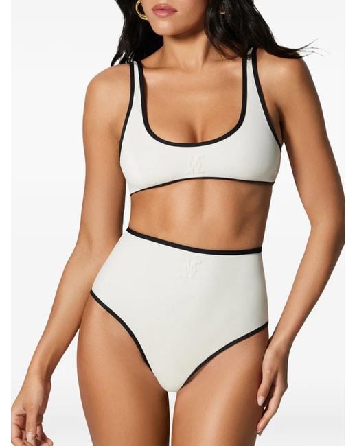 Kiki de Montparnasse Natural Contrast-Trim High-Waist Bikini Bottoms