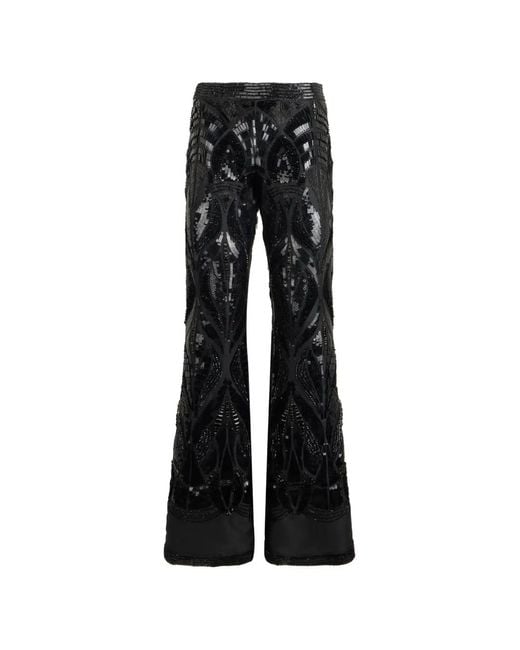 Alberta Ferretti Black Sequin-Embellished Decorative-Pattern Palazzo Pants