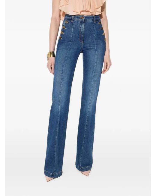 Elisabetta Franchi Blue Palazzo Jeans With Row Of Buttons