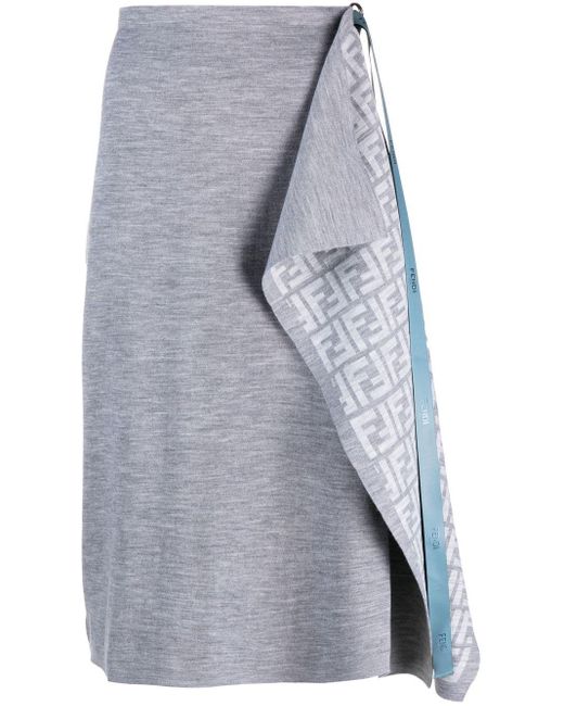 Fendi Gray Ff Wool Skirt