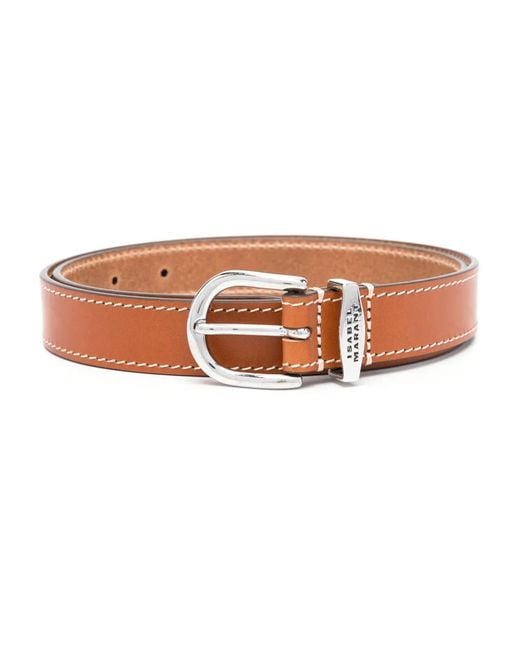 Isabel Marant Brown Zadd Logo-Engraved Leather Belt