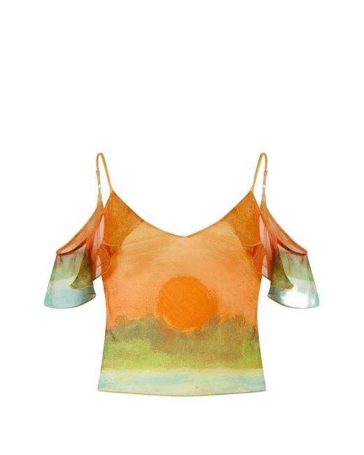 Donde Esteban Yellow Ruffled Silk-Chiffon Blouse