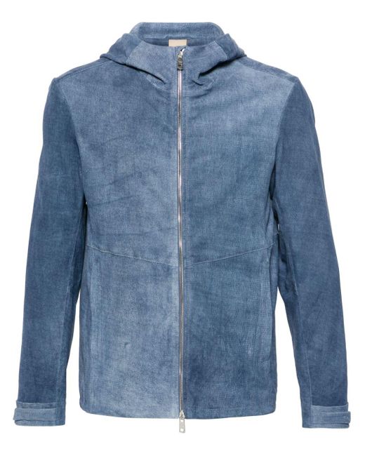 Giorgio Brato Blue Zip-up Leather Hooded Jacket for men