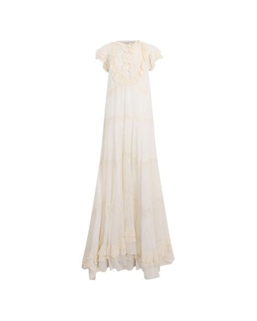 Philosophy Di Lorenzo Serafini White Ruffled Lace-Trim Maxi Dress