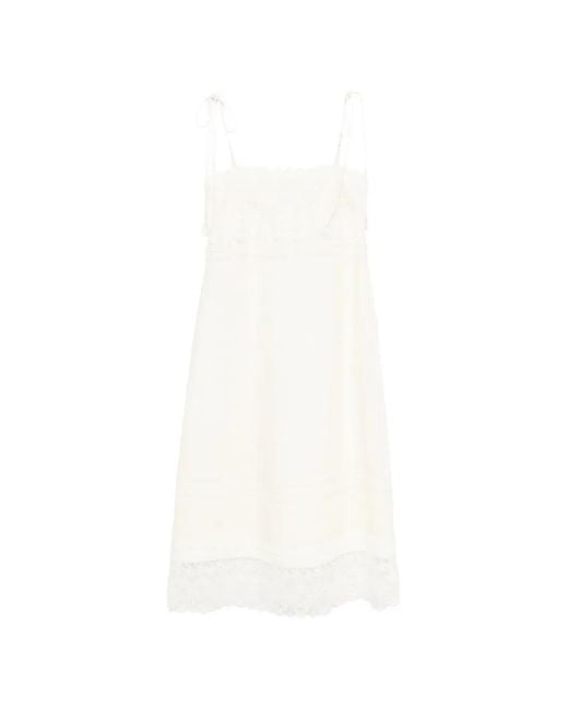 Valentino Garavani White Lace-Trim Midi Dress