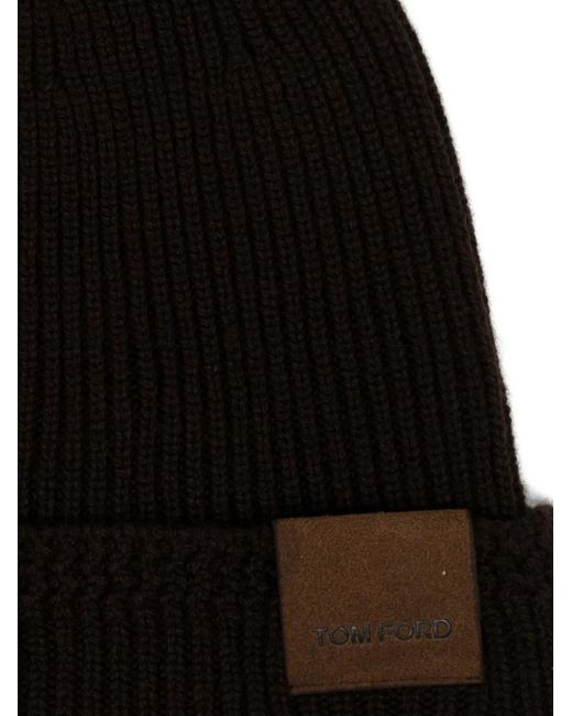 Tom Ford Black Ribbed-Knit Beanie for men