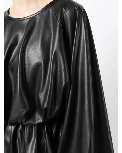 Goen.J Black Faux-Leather Draped Top