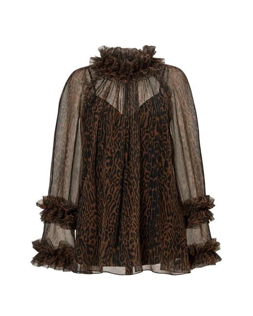 Carolina Herrera Brown Ruffled Leopard-Print Top