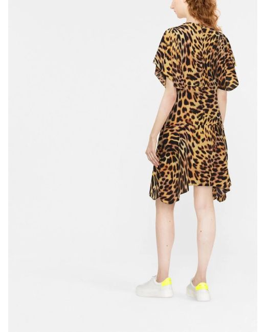 Stella McCartney Brown Leopard-Print Silk Flounce Dress
