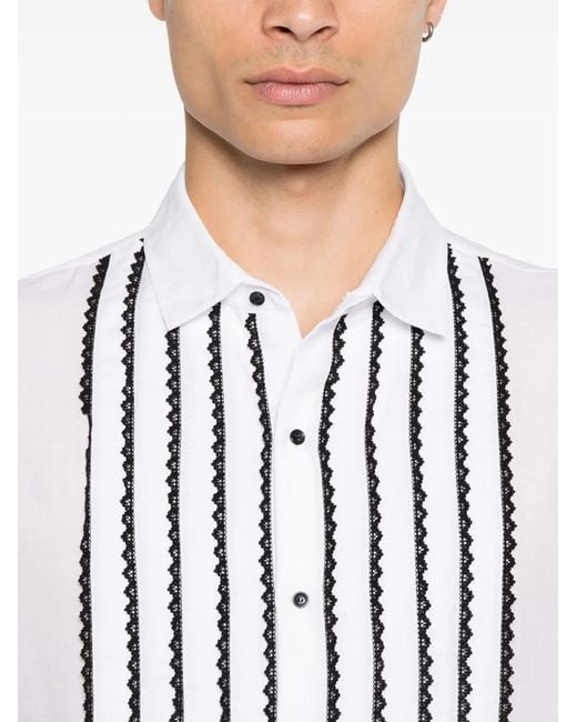 Saint Laurent White Contrasting Lace-Detail Shirt for men