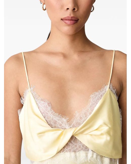 Bardot Yellow Lace-Trim Twisted-Front Maxi Dress